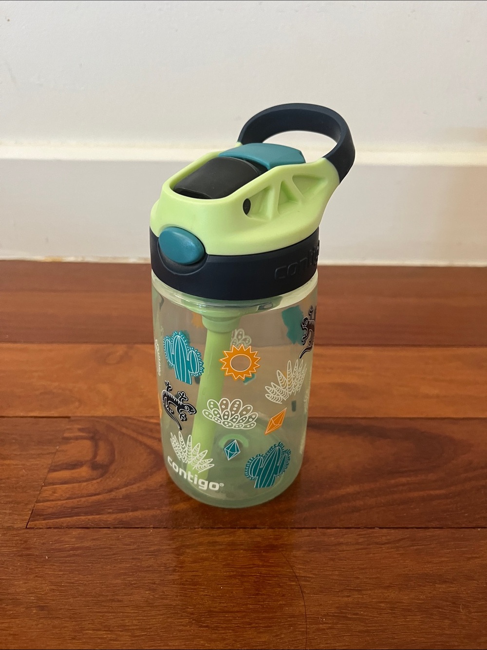 NWOT - Contigo Kids Water Bottle in Teal and Lime with Cactus Print